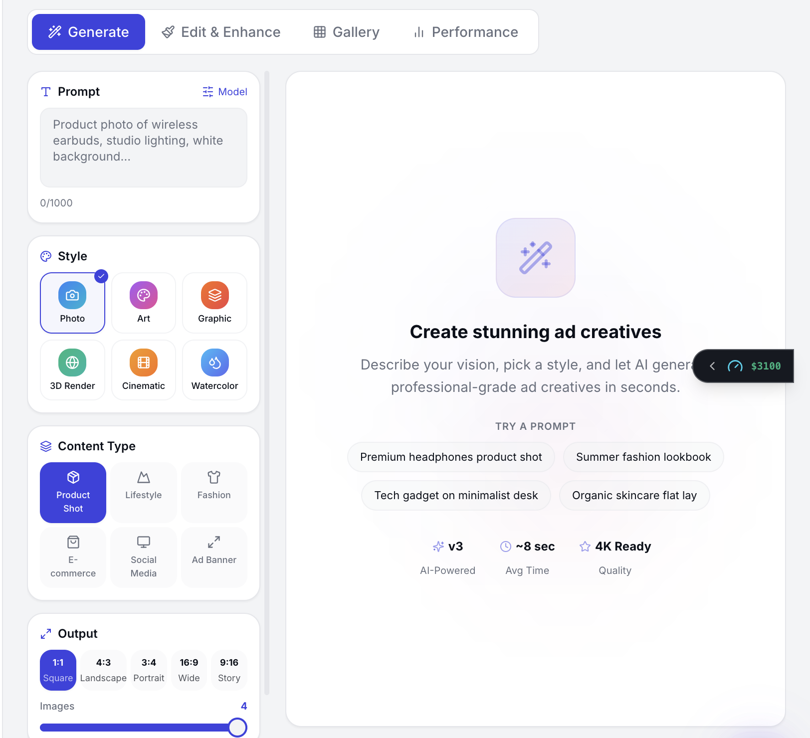 Creative studio interface